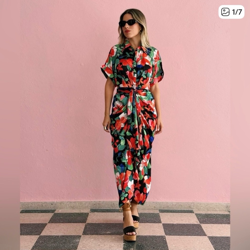 NWOT Entro Satin Floral Midi Dress